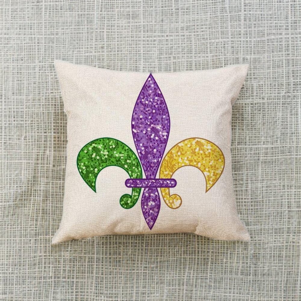 Mardi Gras Pillow Cover Decorative Throw Case Fleur De Lis Accent Decor 18x18 - Picture 2 of 6
